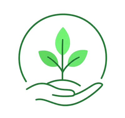 A young plant growing from a cupped hand inside a circle